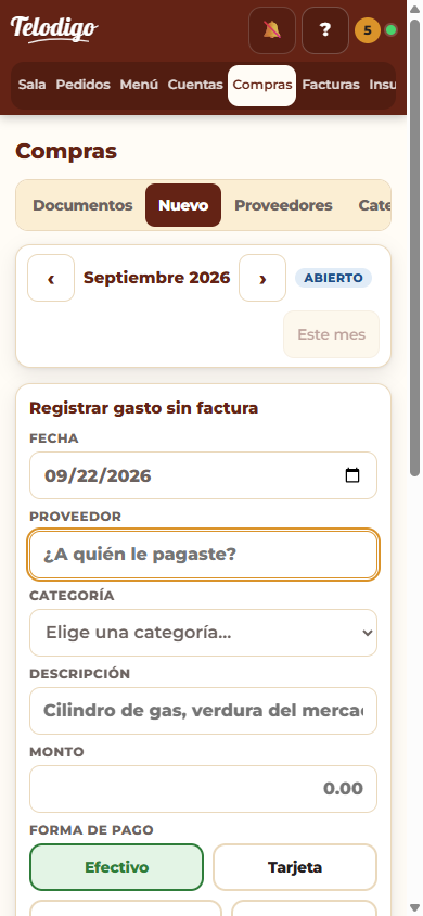Compras: gastos y facturas de proveedores del mes